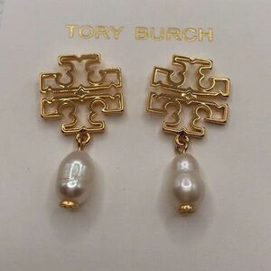 NWT Tory Burch Gold and White pearl drop earrings
